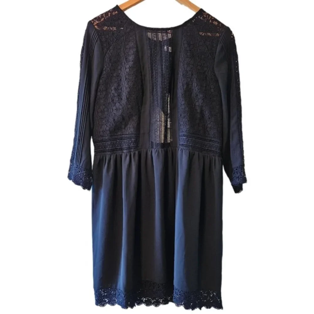 Revolve Heartloom Aimee Lace Mini Dress Cutout Quarter Sleeve Black Dress Size L - Picture 5 of 16